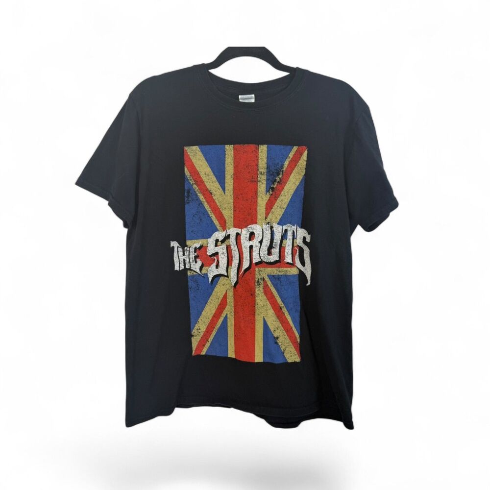the struts union jack band t shirt unisex large black graphic british rock merch